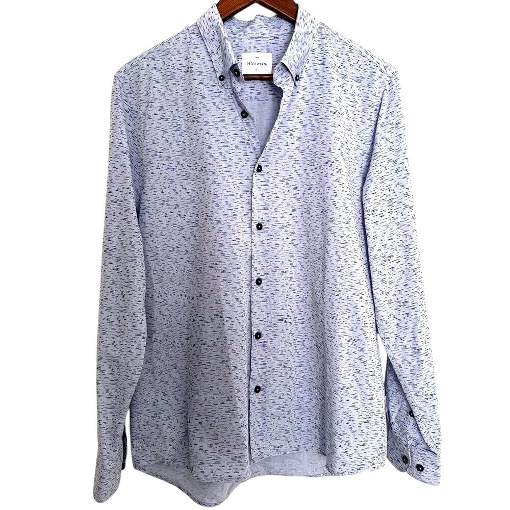 Peter‎ Werth London mens medium cotton button down blue print casual dress shirt